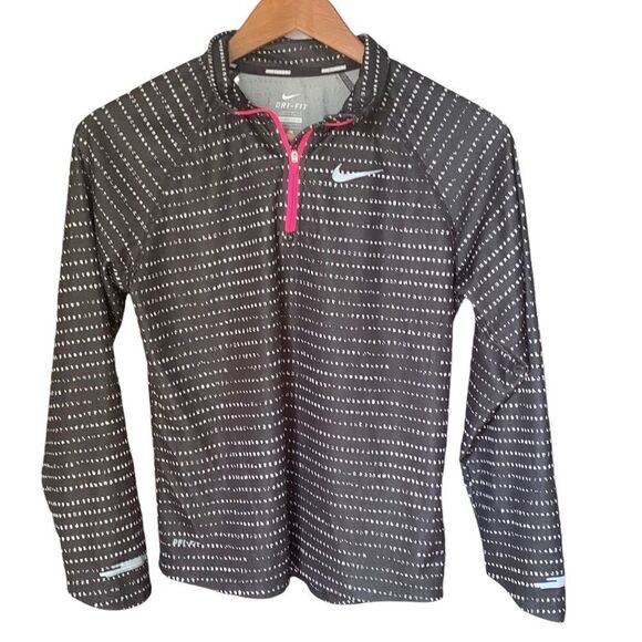 Nike Girls Running Performance 1/4 Zip Pink Trim Black White Pullover Sz XL - Picture 1 of 5